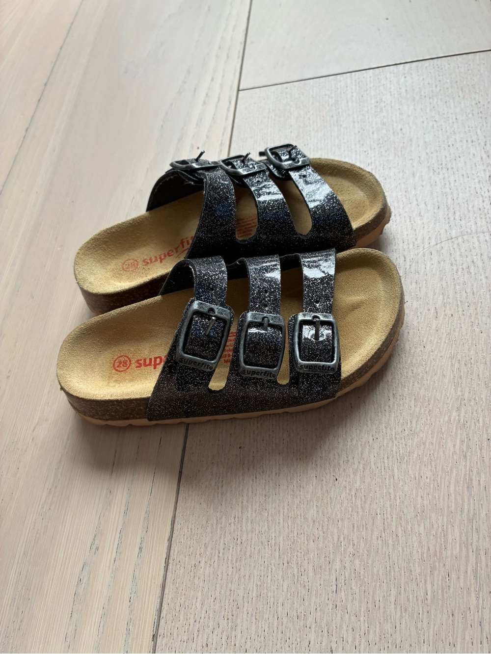 Superfit Black Glitter Triple-Strap Buckle Sandals Kids 28